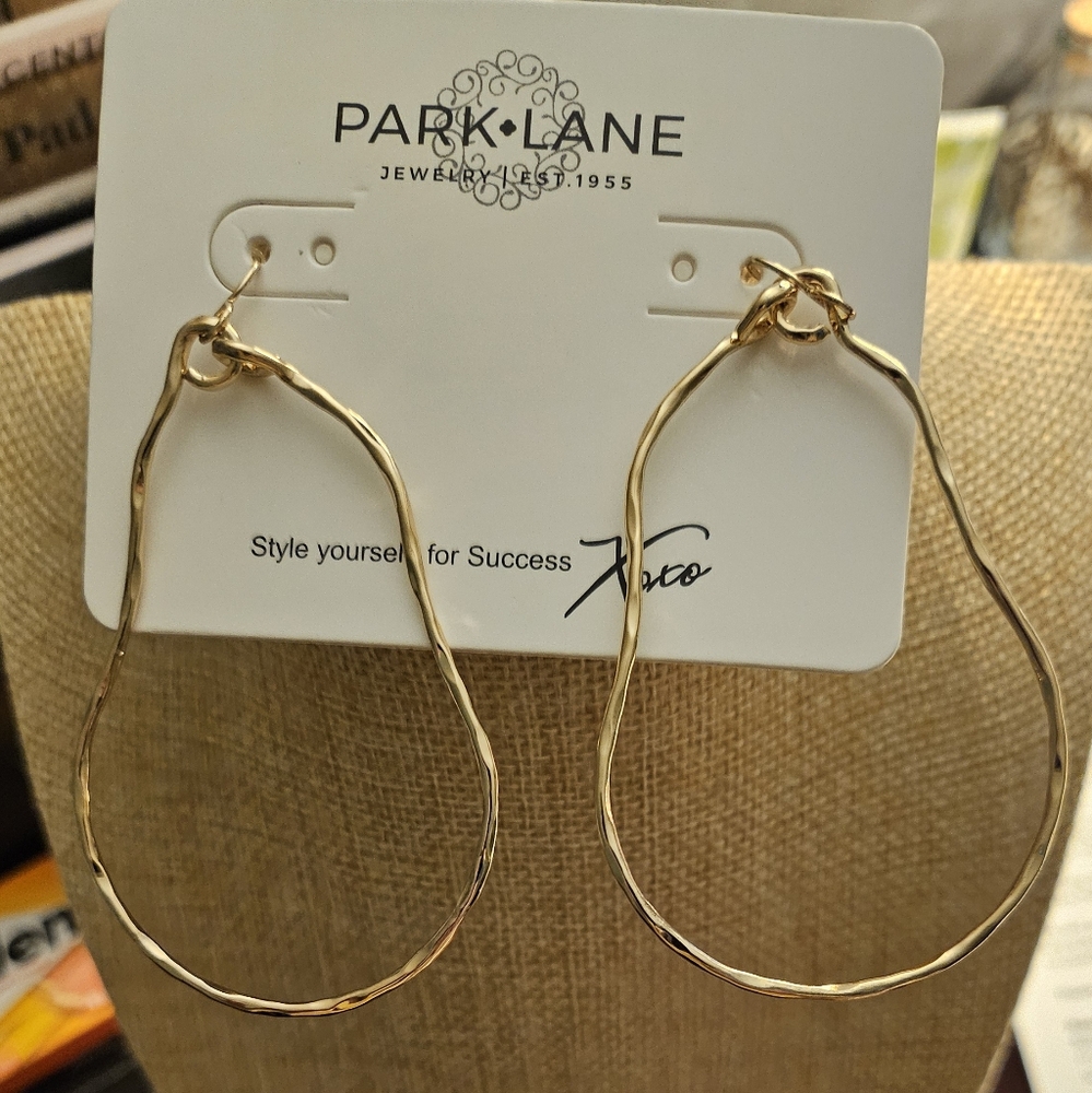 PARK LANE  Gold Hoop, Hammared, Wavy, Opal Earrings.